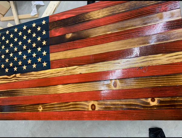 Close-up rustic American wooden flag